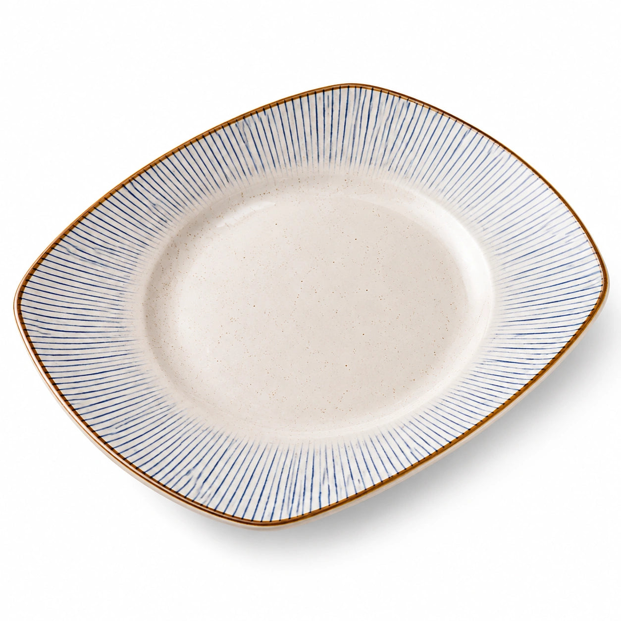 Assiette creuse ovale 28 x 22 cm en céramique blanc bleu pour service de table rayé