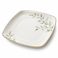 Assiette carrée 25 x 25 cm en porcelaine blanche et verte à motif végétal