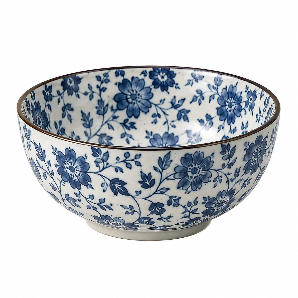 Bol 18 cm en céramique blanc bleu à motif floral style classique