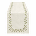 Chemin de table 180 x 40 cm en tissu beige à motif végétal vert style naturel
