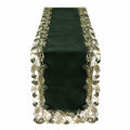 Chemin de table 180 x 40 cm en velours vert foncé à dentelle florale décorative