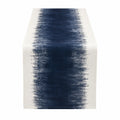 Chemin de table 180 x 33 cm en tissu blanc et bleu marine motif abstrait style moderne