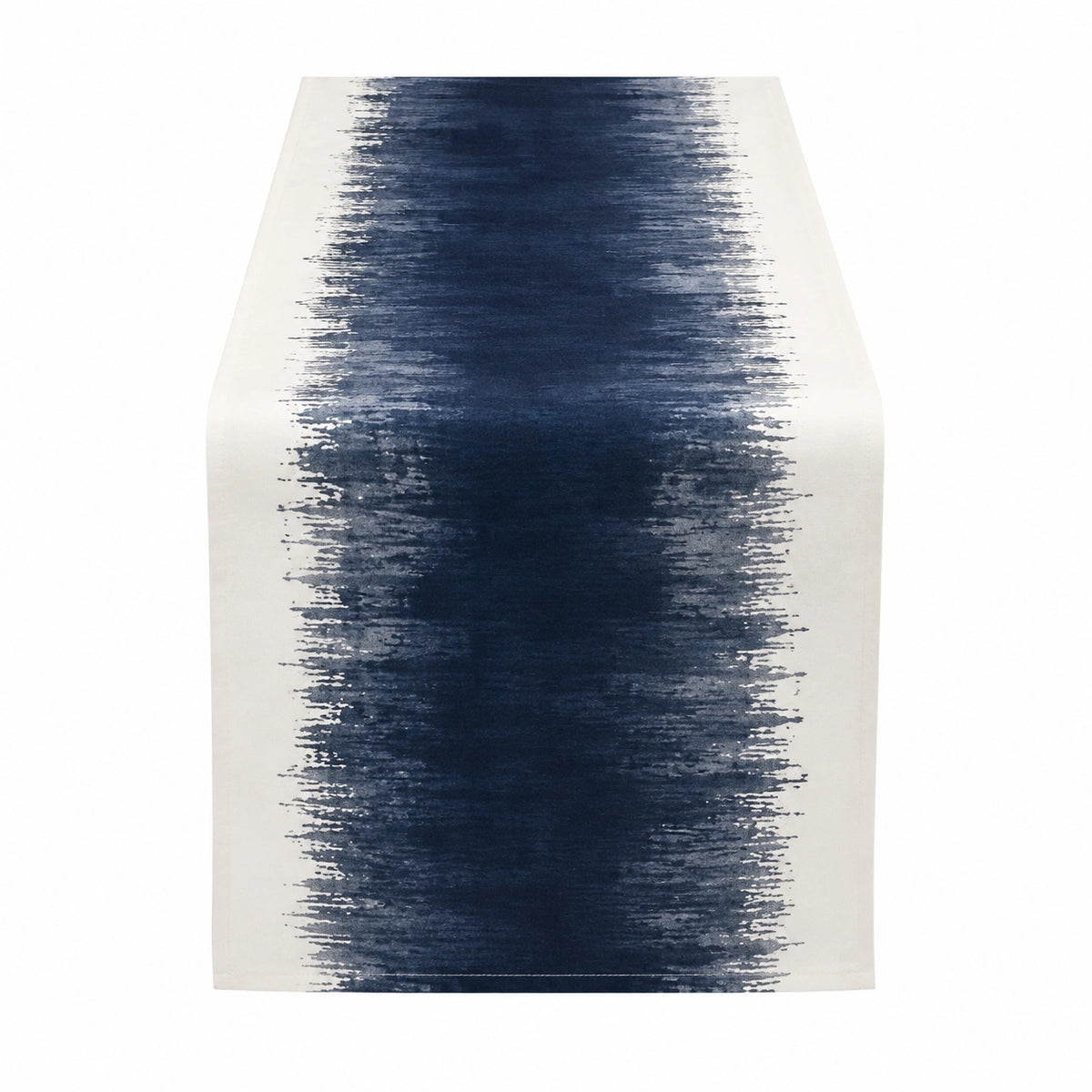 Chemin de table 180 x 33 cm en tissu blanc et bleu marine motif abstrait style moderne