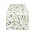 Chemin de table 180 x 33 cm en polyester blanc et vert à motif végétal