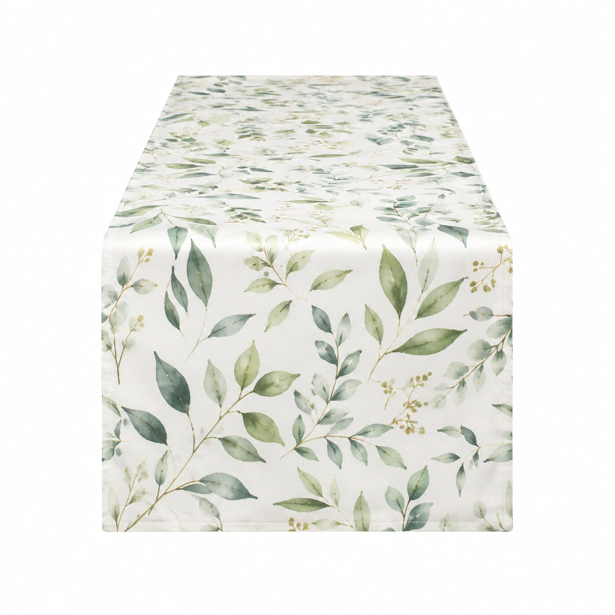 Chemin de table 180 x 33 cm en polyester blanc et vert à motif végétal