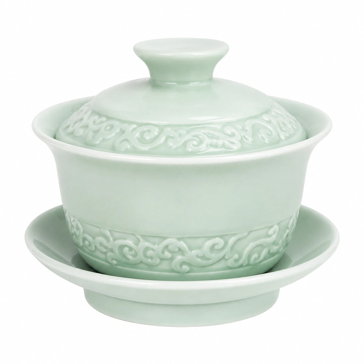 Gaiwan en porcelaine céladon 120 ml avec couvercle et soucoupe décorée