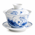 Gaiwan 150 ml en porcelaine blanc et bleu pour thé à décor floral