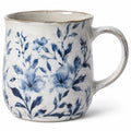 Mug 350 ml en céramique blanc et bleu à motif floral avec anse