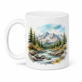 Mug 325 ml en céramique blanche à motif paysage de montagne - tasse à poignée pour boissons chaudes