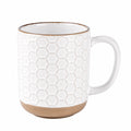 Mug en céramique 350 ml blanc et beige à relief hexagonal avec anse
