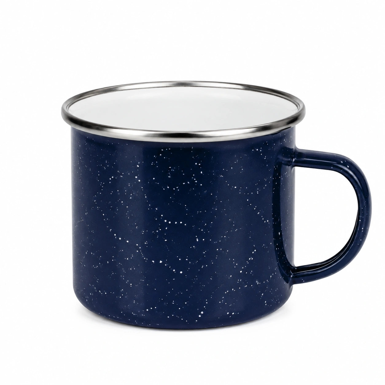 Mug émaillé 500 ml bleu marine en acier avec anse style moucheté