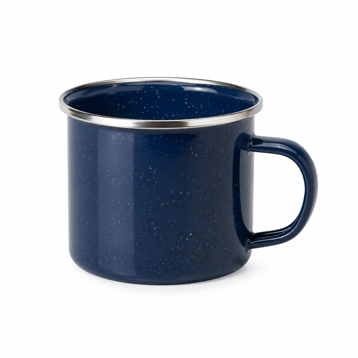 Tasse 350 ml en acier émaillé bleu marine pour boissons chaudes style moucheté