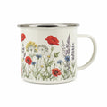 Mug émaillé 500 ml en acier blanc à motifs floraux avec bord argenté
