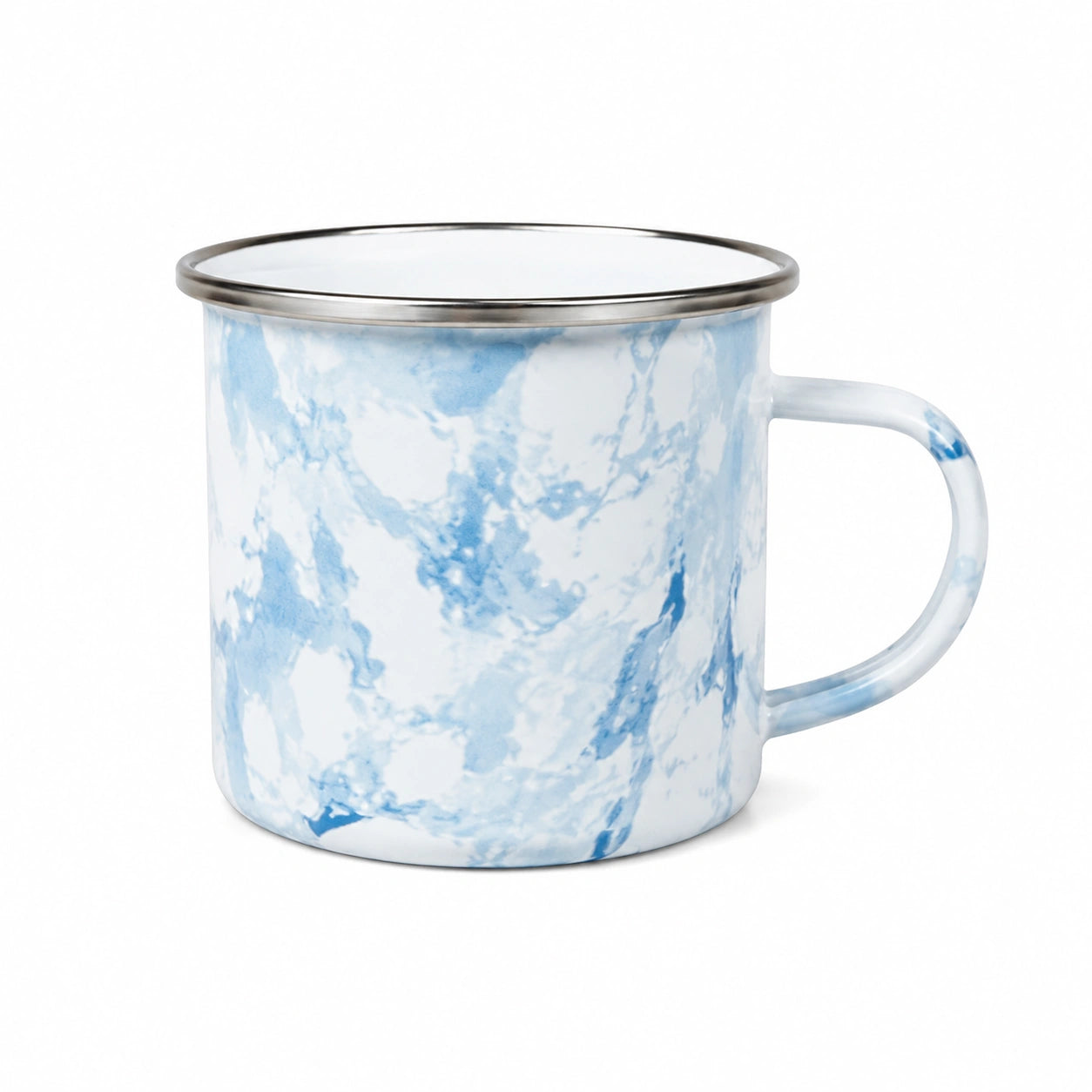 Mug émaillé 350 ml diamètre 8.5 cm bleu et blanc effet marbré avec anse
