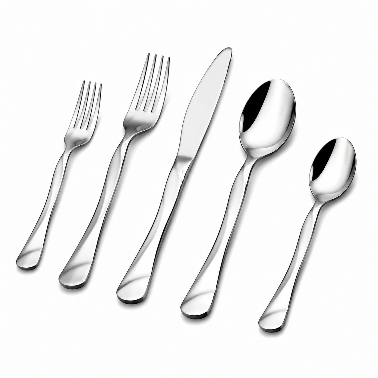 Ménagère 5 pièces 23 cm en acier inoxydable argenté finition brillante pour table