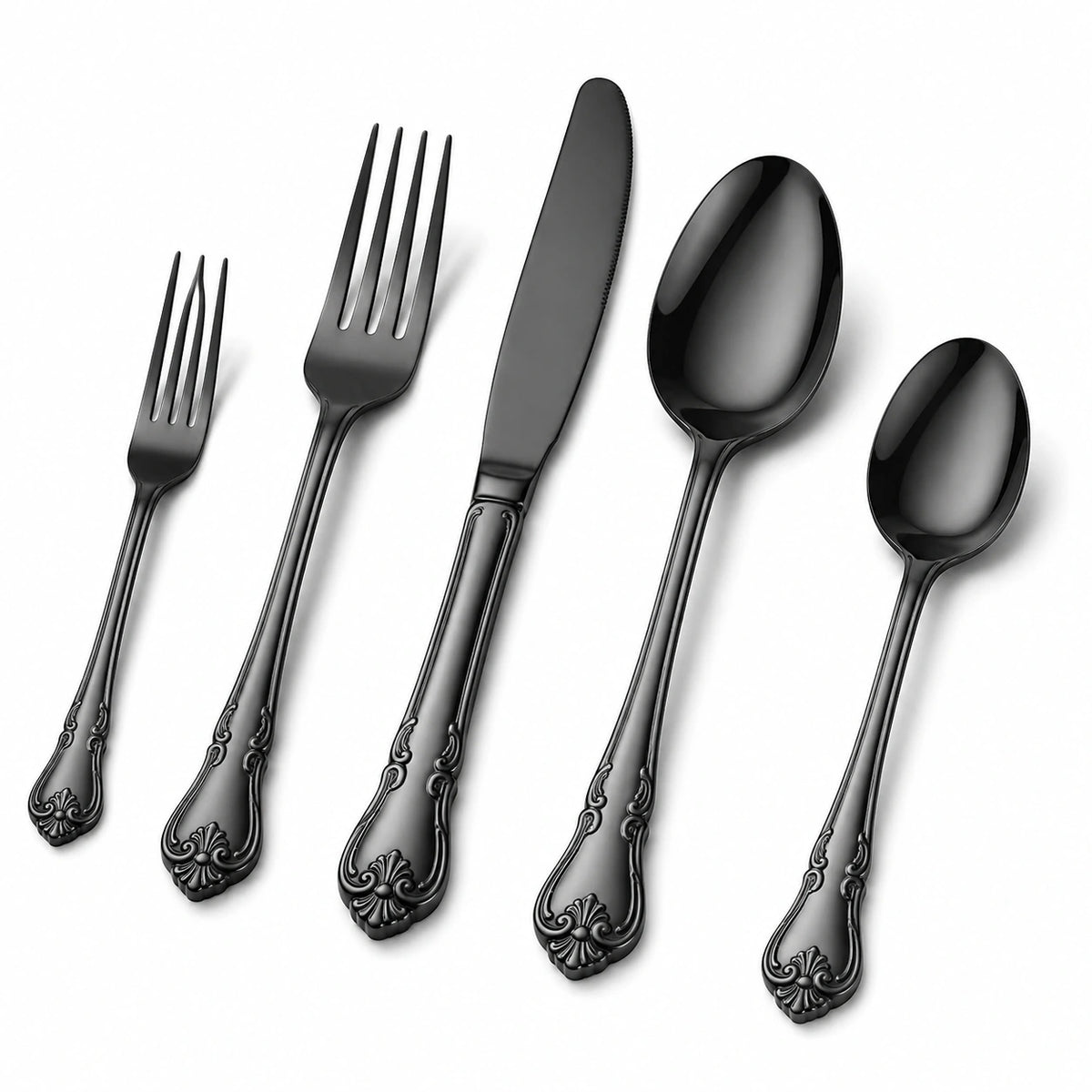 Ménagère 5 pièces noire en acier inoxydable style classique