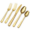 Ménagère 5 pièces 14-22 cm en acier inoxydable doré à manches martelés