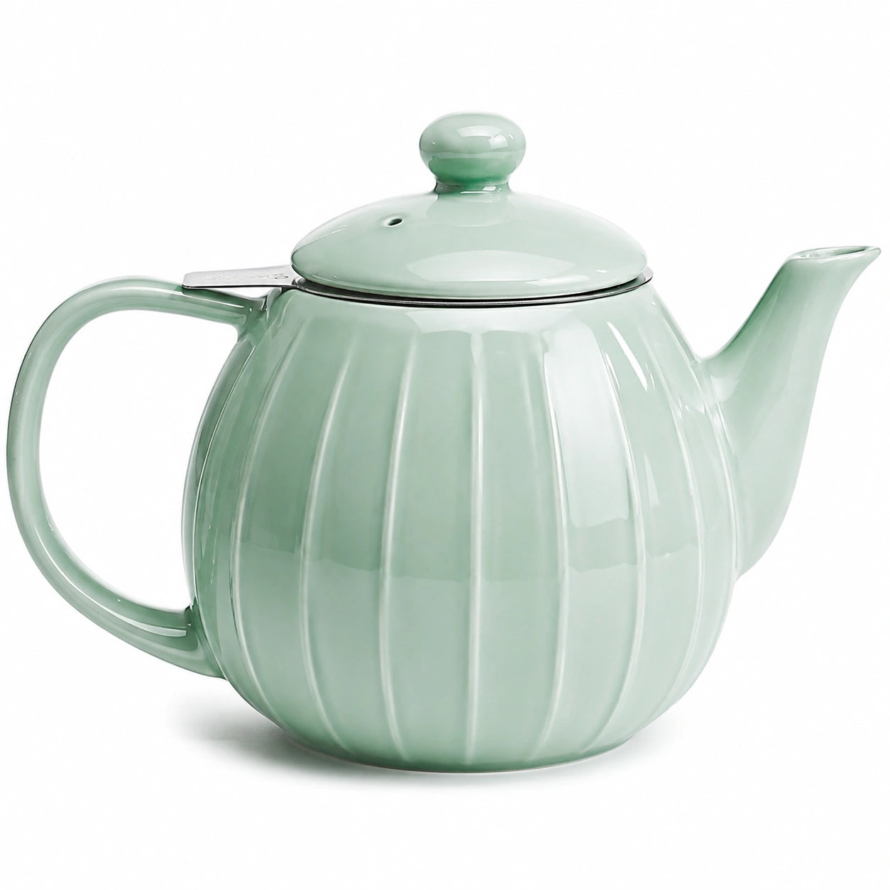 Théière 1.2 L en céramique vert pâle avec filtre amovible style côtelé