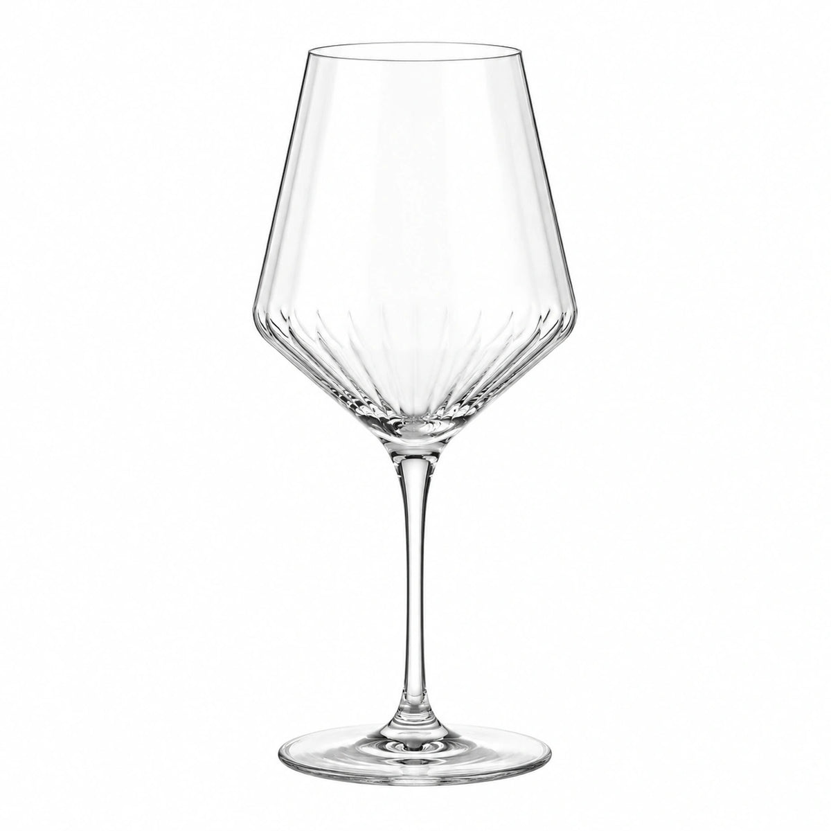 Verre à vin 500 ml en verre transparent à pied décor strié